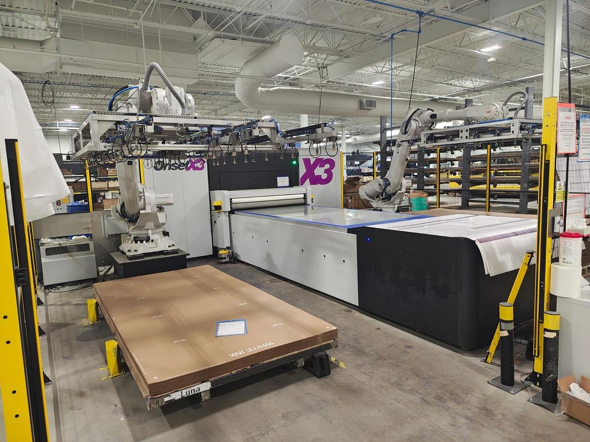 Used Inca Onset X3 Industrial Flatbed UV Printer with Dual Robotic Automation – 2019
