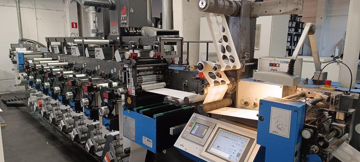 Used Gallus EM 280-8 Flexographic Label Printing Press 2011 8 Color Cold Foil Die Cutting Laminating Autoregister