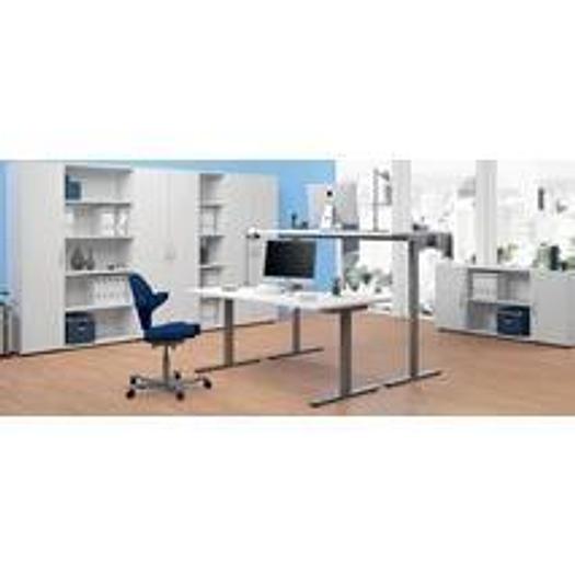 Cabinet system Flex GERAMÖBEL, electric lifting table Flex, light grey/silver