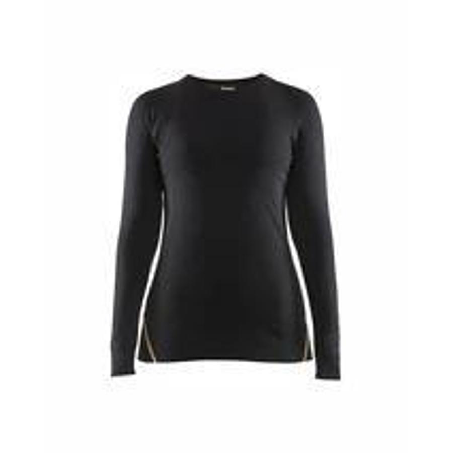 Women's flame-retardant thermal shirt, 68% Merino wool, black, XL