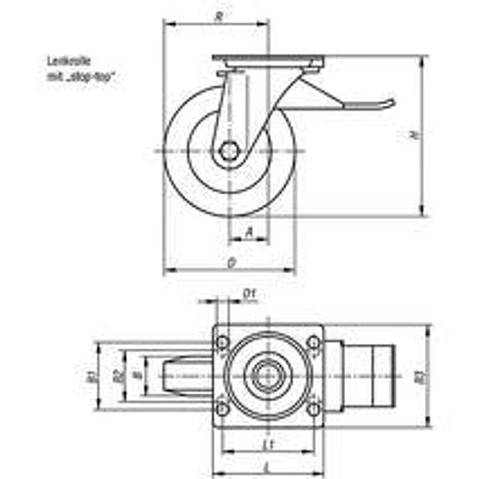 SWIVEL CASTOR WITH LOCKING SYSTEM STOP-TOP POLYURETHANE, COMP:STEEL, D=200, B=50