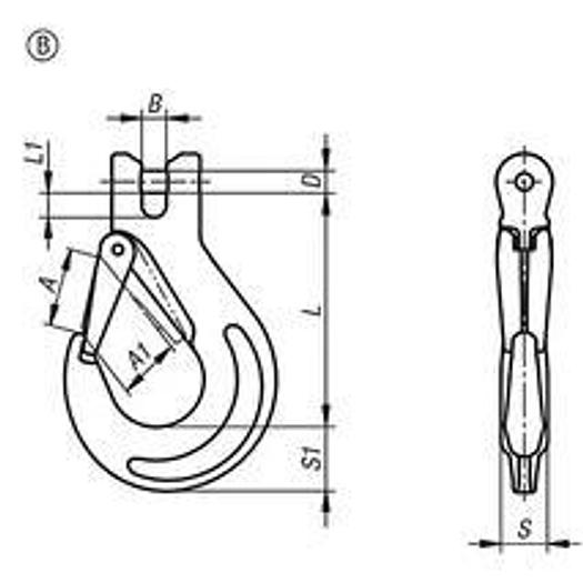 LOAD HOOK WITH FORK HEAD, FORM:B STEEL, FT=10000
