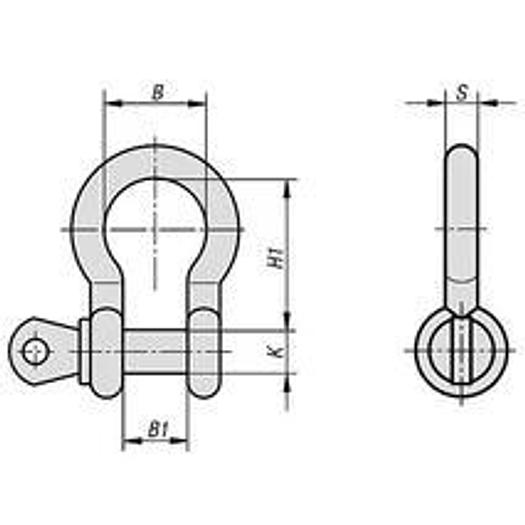 SHACKLE CURVED, FT=1500, B=29,5, STEEL, COMP:STEEL RED