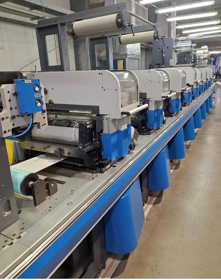 Used Gallus EM 430 8 S UV Flexographic Label Printing Press 2012 8 Color Die Cutting Lamination Inspection System
