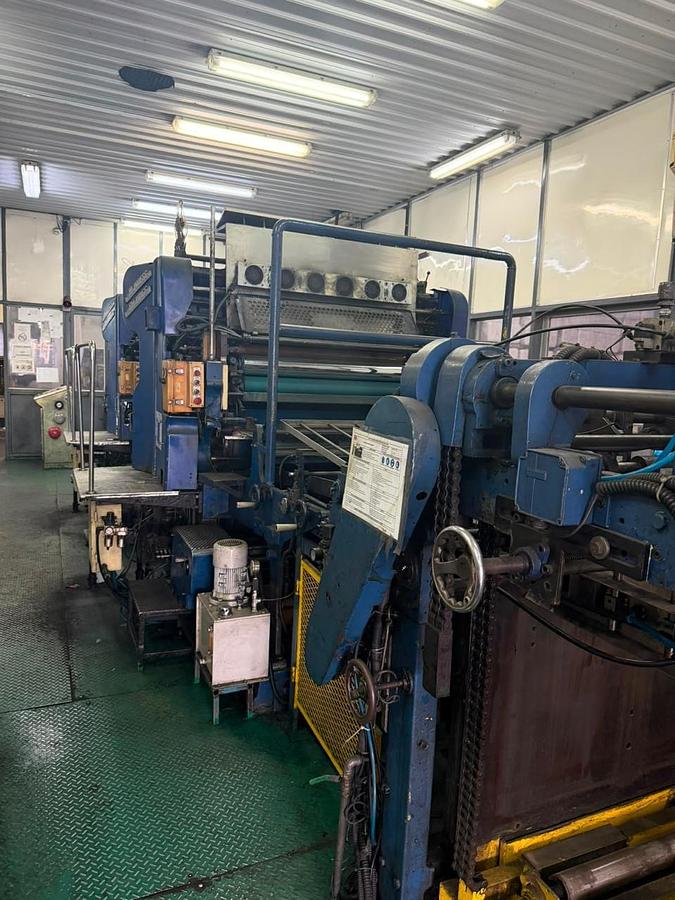 Used CRABTREE MARQUESS 2-Color Metal Decorating & Coating Line – Crabtree Coater (2008), Huayu 33 m Tunnel Oven, 2 Heating Chambers, Huayu Unloader, 6,600 Sheets/Hour