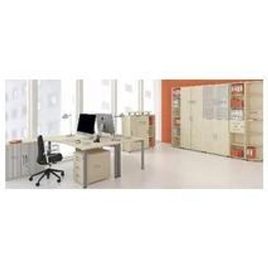 Cabinet system Flex GERAMOEBEL, desk, height adjustable, light grey/silver