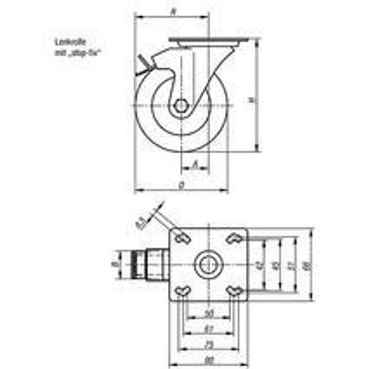 SWIVEL CASTOR WITH LOCKING SYSTEM STOP-FIX RUBBER, COMP:STEEL, D=125, B=25