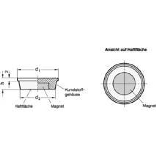 Holding magnets, disc shape, plastic housing