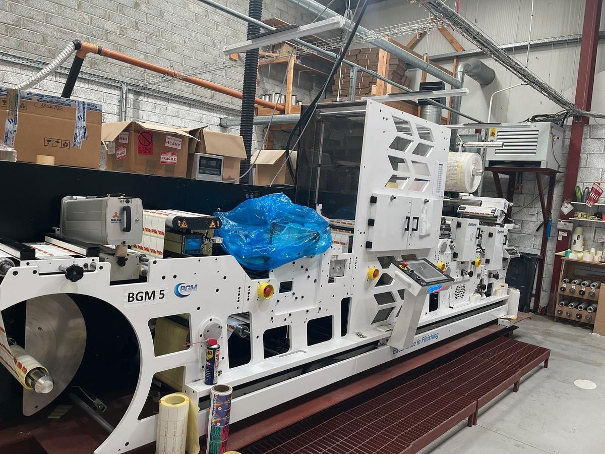 Used BAR GRAPHIC DIGIFLEX – 2020 Industrial Label Finishing & Converting Line, 13" Full-Rotary Print Station, 13" Semi-Rotary Die-Cutting, GEW UV & IR Drying, Automatic Slitting Setup & Semi-Automatic Turret Rewinding
