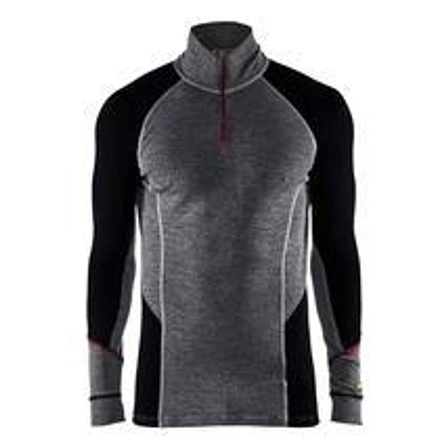 Zippered undershirt XWARM, 100% Merino wool, medium grey/black, XL