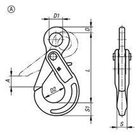SAFETY LOAD HOOK WITH EYELET HEAD, FORM:A STEEL, FT=2500