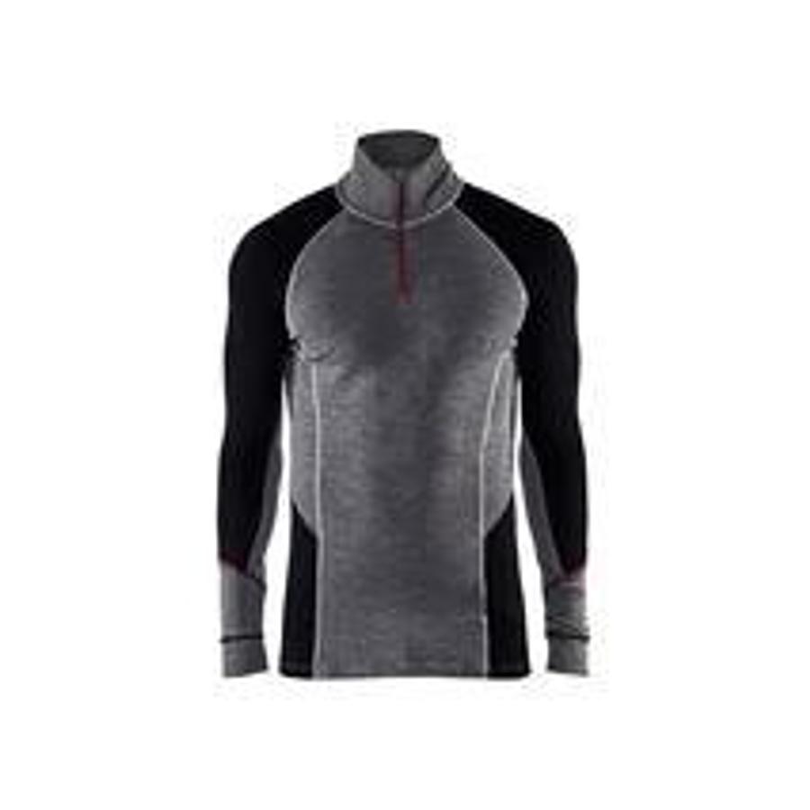 Zippered undershirt XWARM, 100% Merino wool, medium grey/black, L