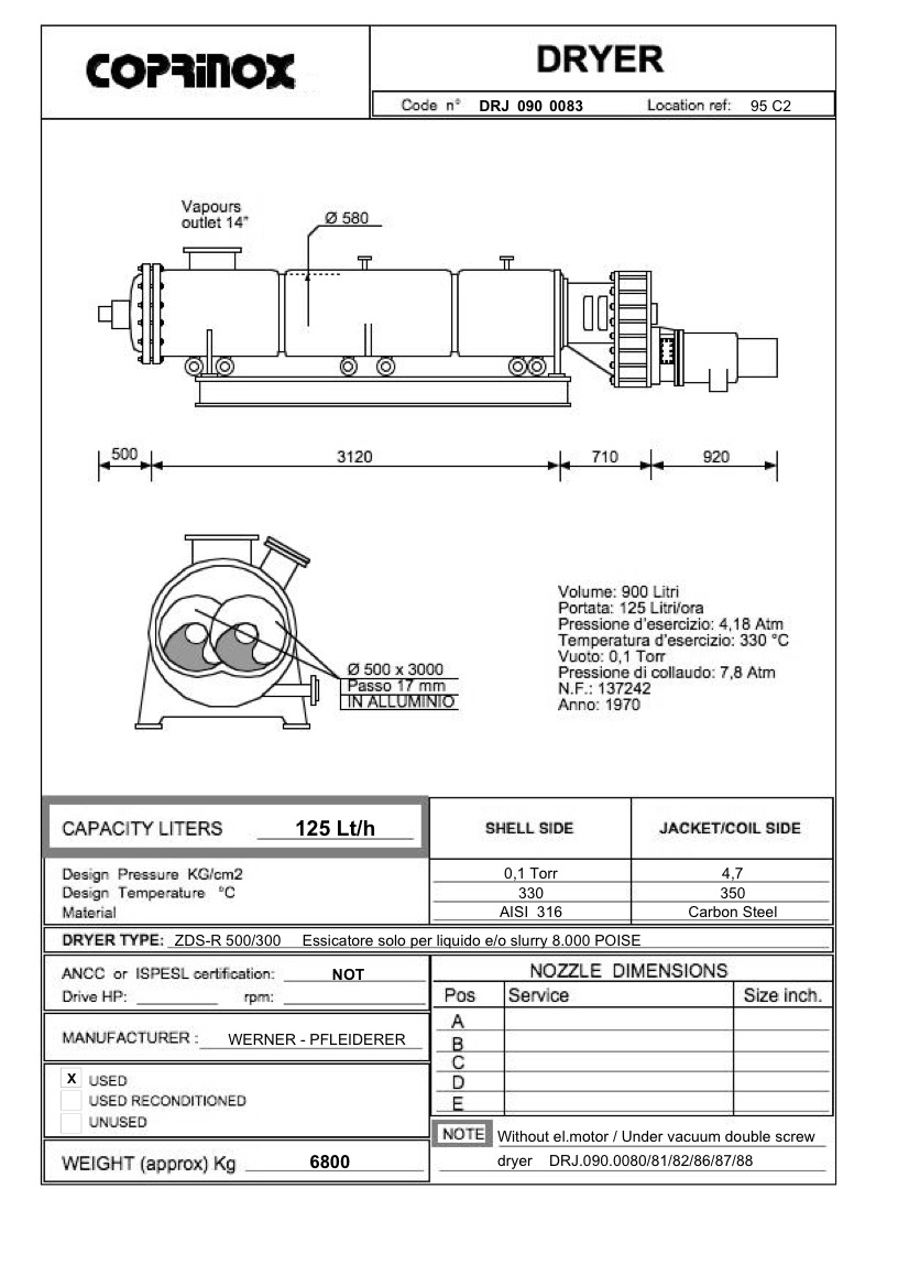 Usato Essiccatore - Degasatore in continuo 125 lt/h