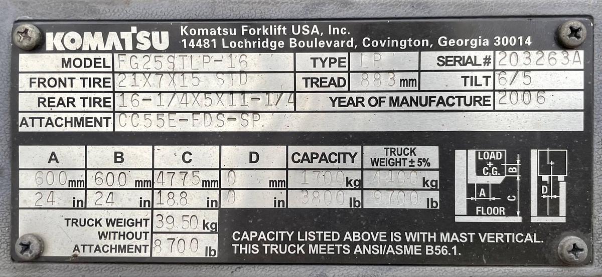 Used 2006 Komatsu FG25STLP-16