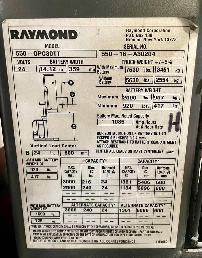Used 2016 Raymond 550-OPC30TT