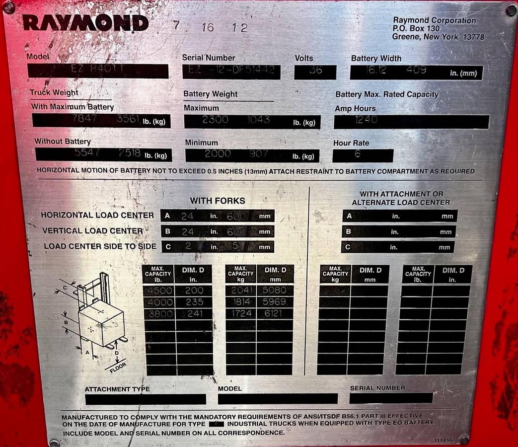 Used 2012 Raymond EZ R40TT