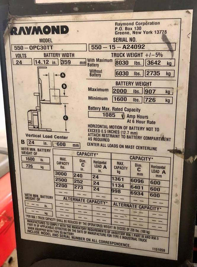 Used 2015 Raymond 550-0PC30TT