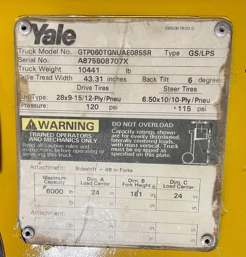Used 2000 Yale GTP060TG