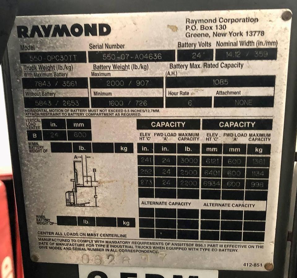 Used 2007 Raymond 550-0PC30TT