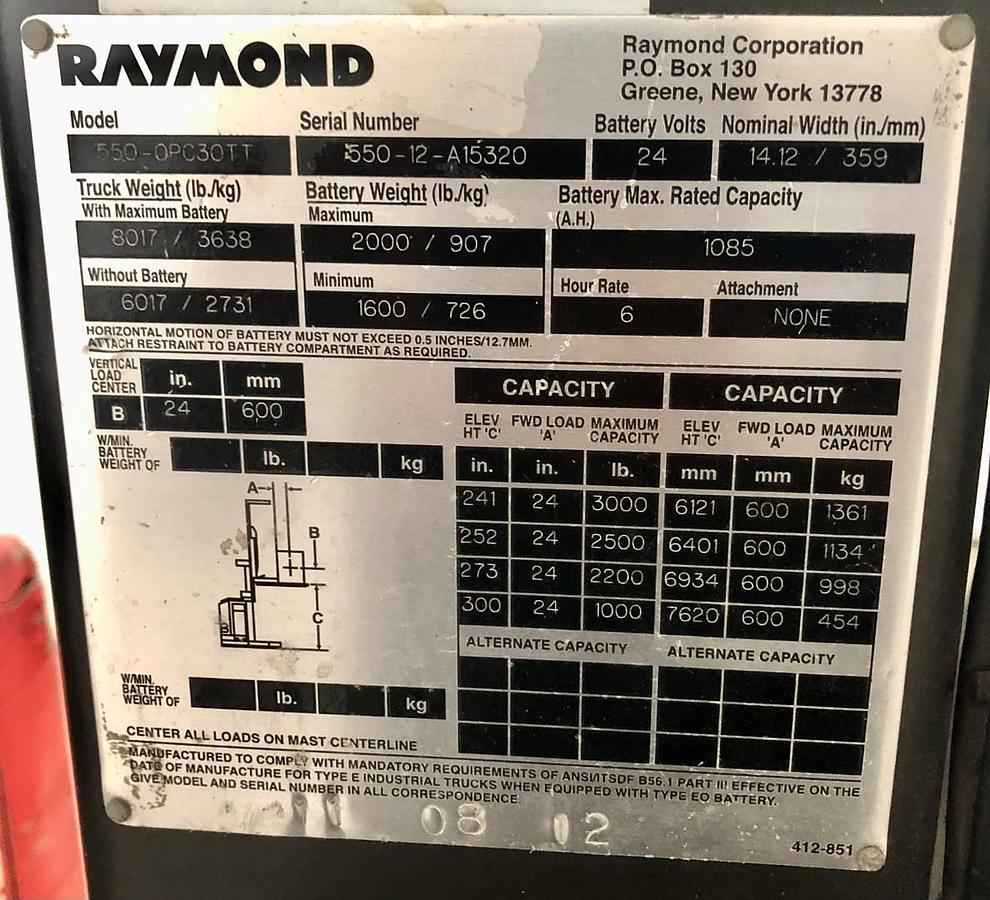 Used 2012 Raymond 550-0PC30TT