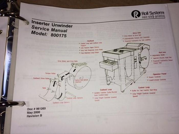 Used 35" ROLL SYSTEMS NON-STOP PRINTING UNWIND STAND MODEL 800190