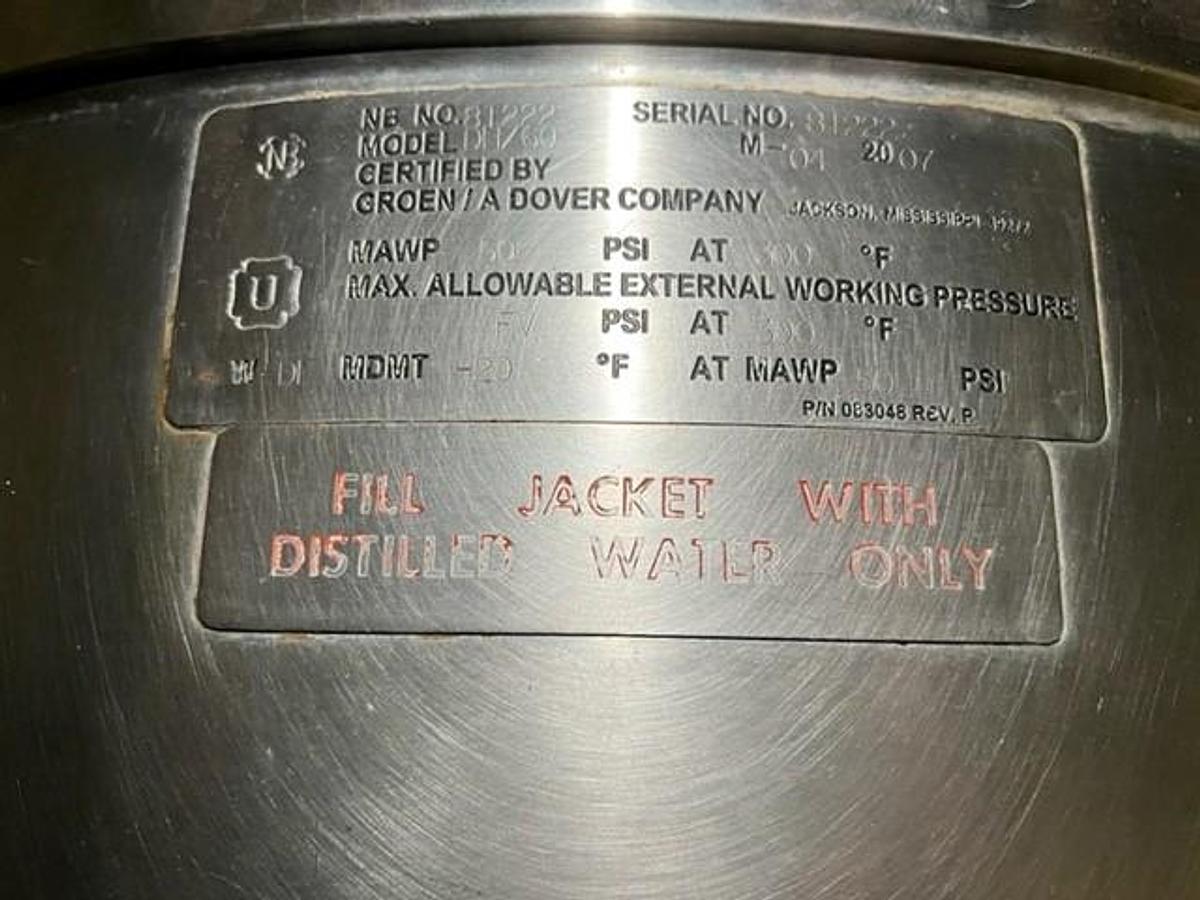 Used Kettle, 60 Gallon, S/st, Jkt, Groen, Mdl DY-60-SP, Tilt, #S744565