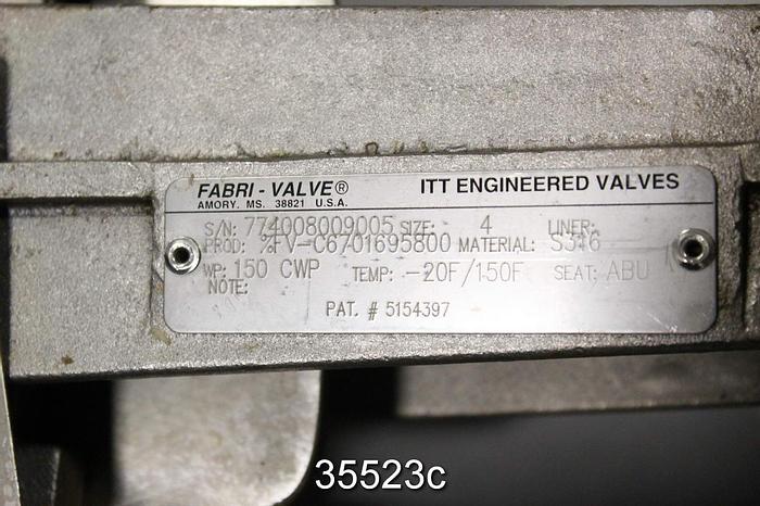 Used Fabri FV-C6701695800 4" Hand Operated Knife Gate Valve #35523