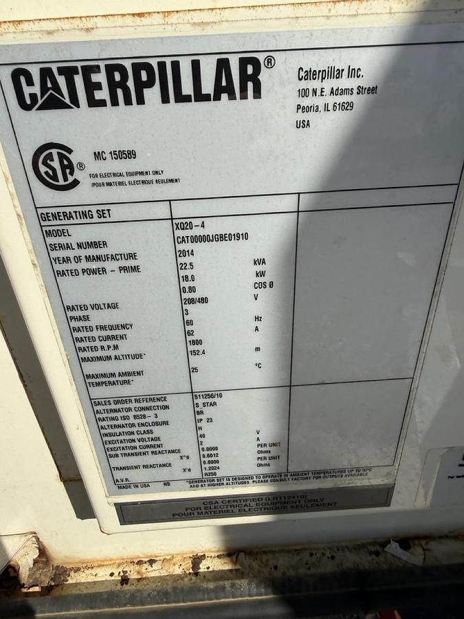 Used 2014 Caterpillar XQ20 Diesel Generator