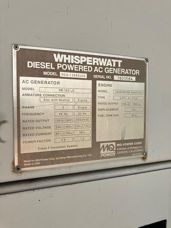 Used 2006 MultiQuip DCA150SSJU3 Diesel Generator