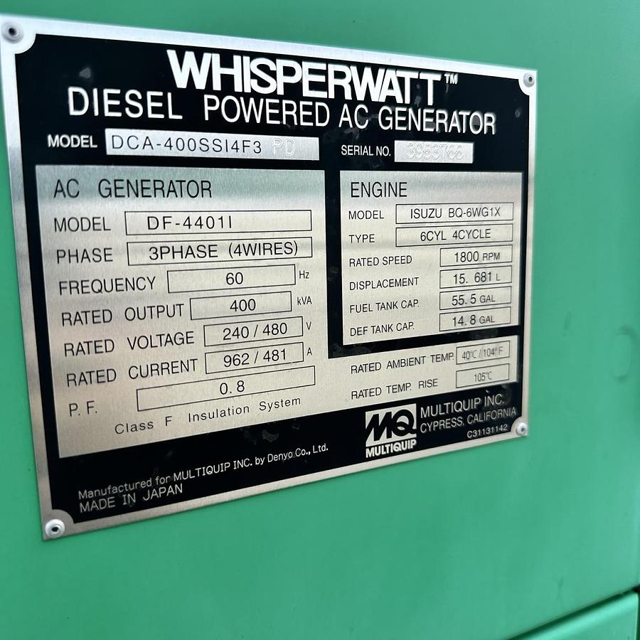 Used 320KW MULTIQUIP DCA400SSIU4F DIESEL GENERATOR