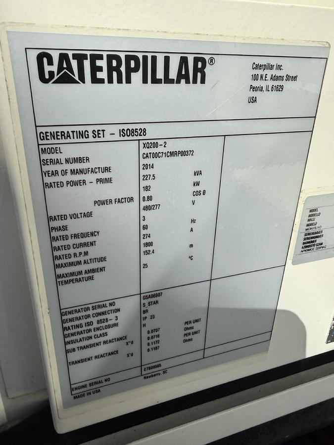 Used 2014 Caterpillar XQ200 Diesel Generator