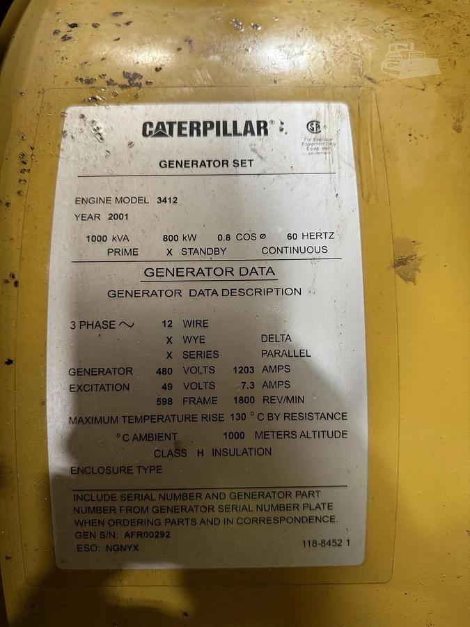 Used 800KW CATERPILLAR 3412C DIESEL GENERATOR