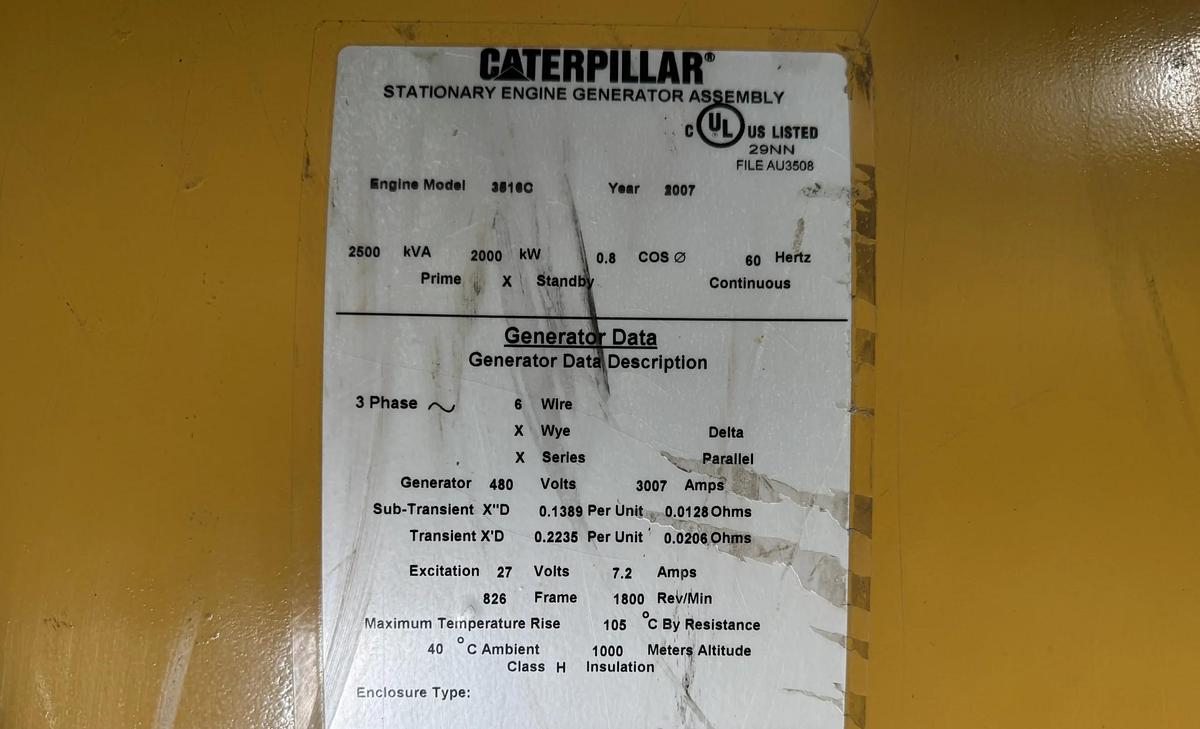 Used 2007 Caterpillar 3516C Diesel Generator