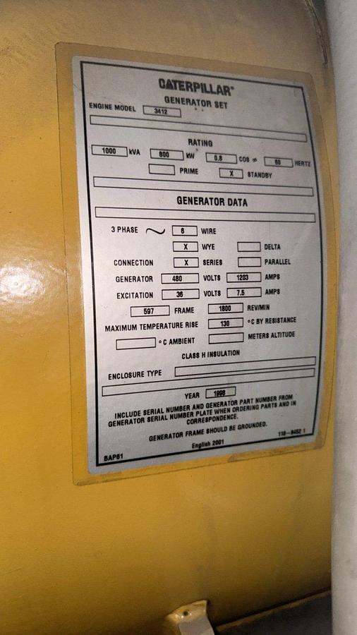 Used 1998 Caterpillar 3412 Diesel Generator