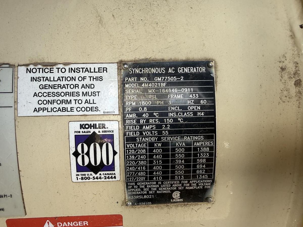 Used 2011 Kohler 400REOZJ Diesel Generator