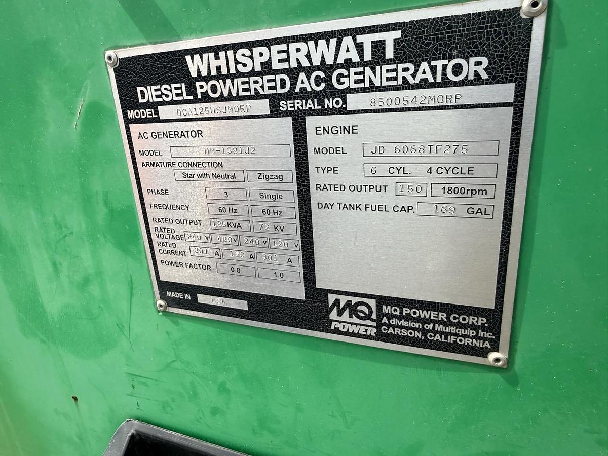 Used 2016 MultiQuip DCA125USJ-MQRP Diesel Generator
