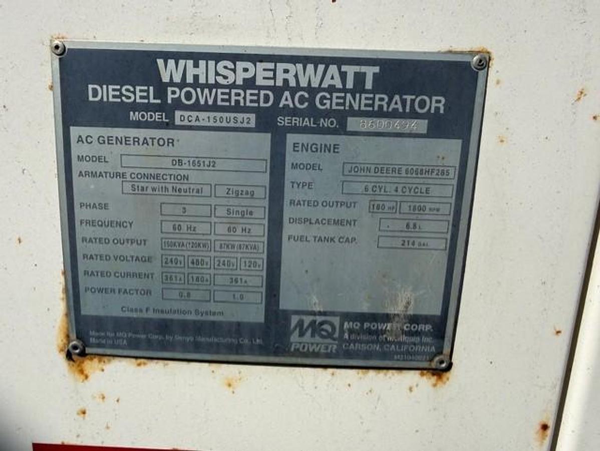 Used 2009 MultiQuip DCA150USJ Diesel Generator