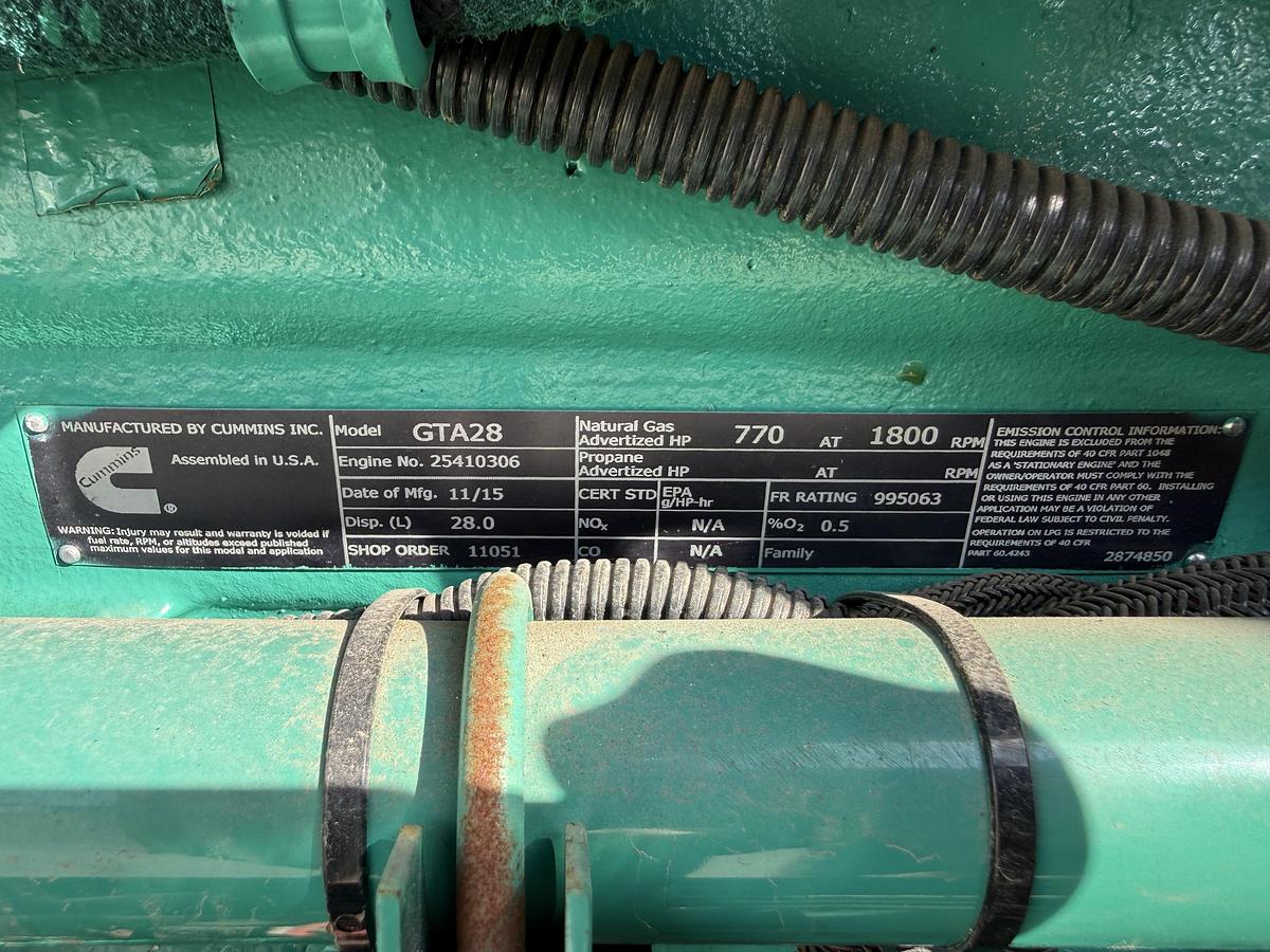 Used 2015 CUMMINS 500GFGB STATIONARY GENERATOR