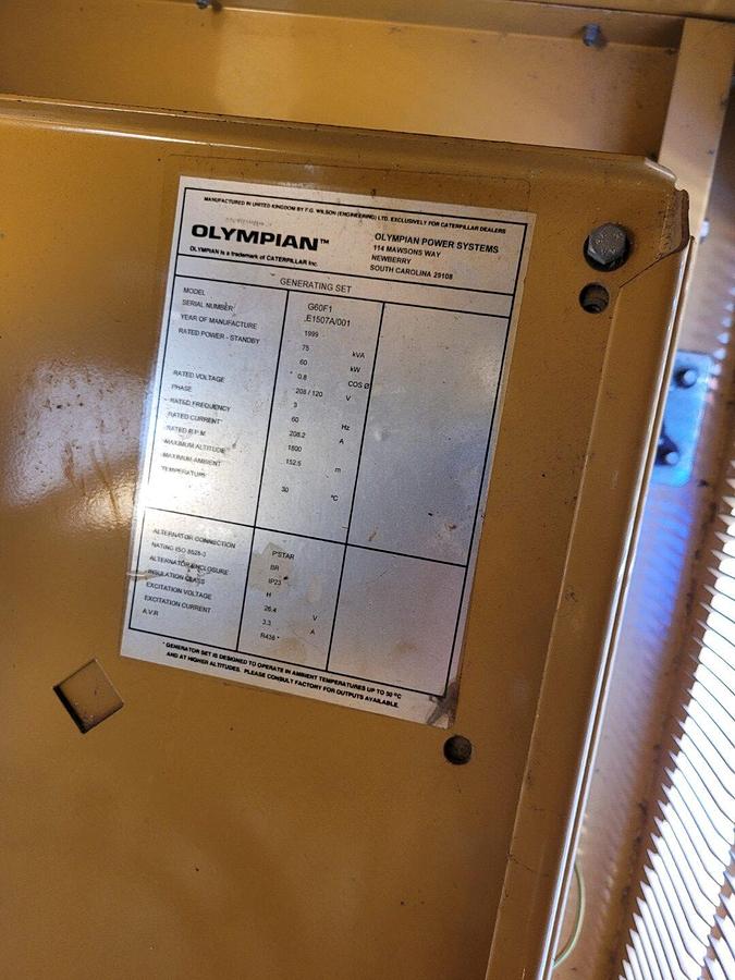 Used 1999 OLYMPIAN G60F1 STATIONARY NATURAL GAS GENERATOR