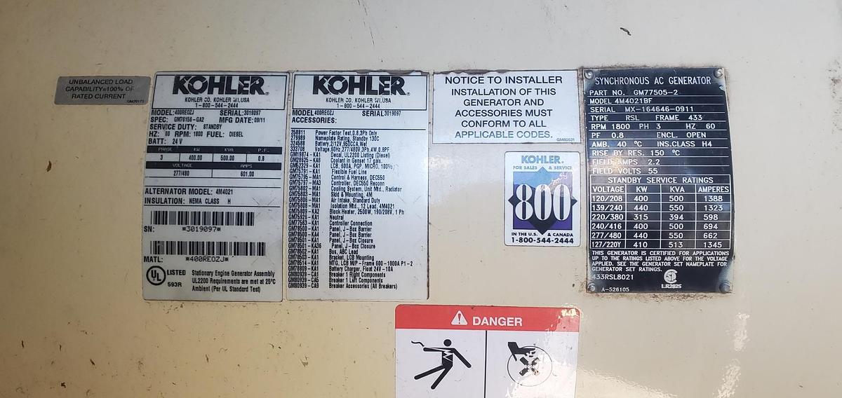 Used Used 2011 Kohler 400REOZJ Diesel Generator