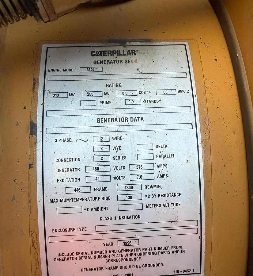 Used 1996 Caterpillar 3306B Diesel Generator