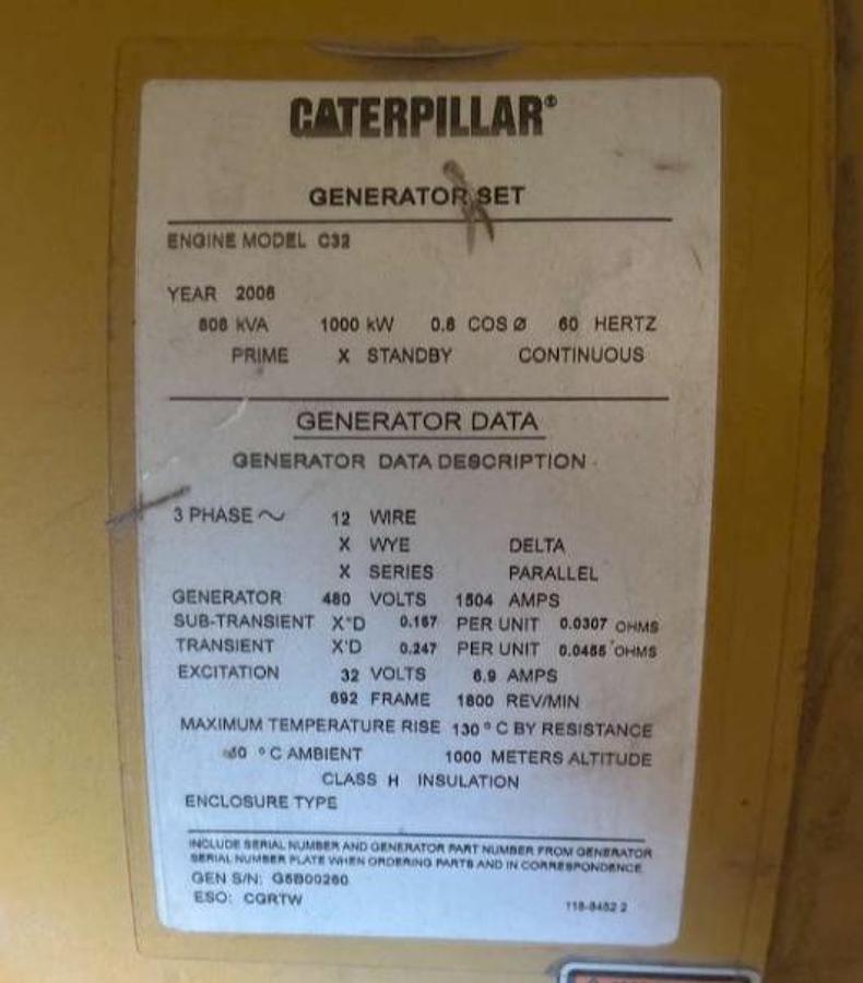 Used 2006 Caterpillar C32 Diesel Generator
