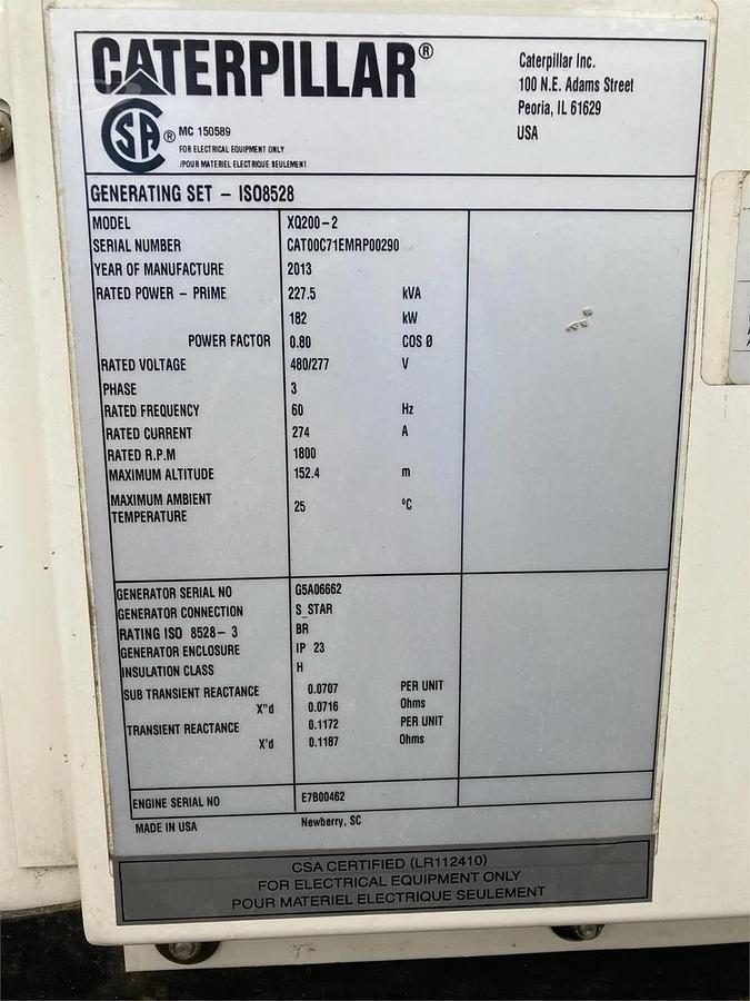 Used 2013 CATERPILLAR XQ200 MOBILE DIESEL GENERATOR