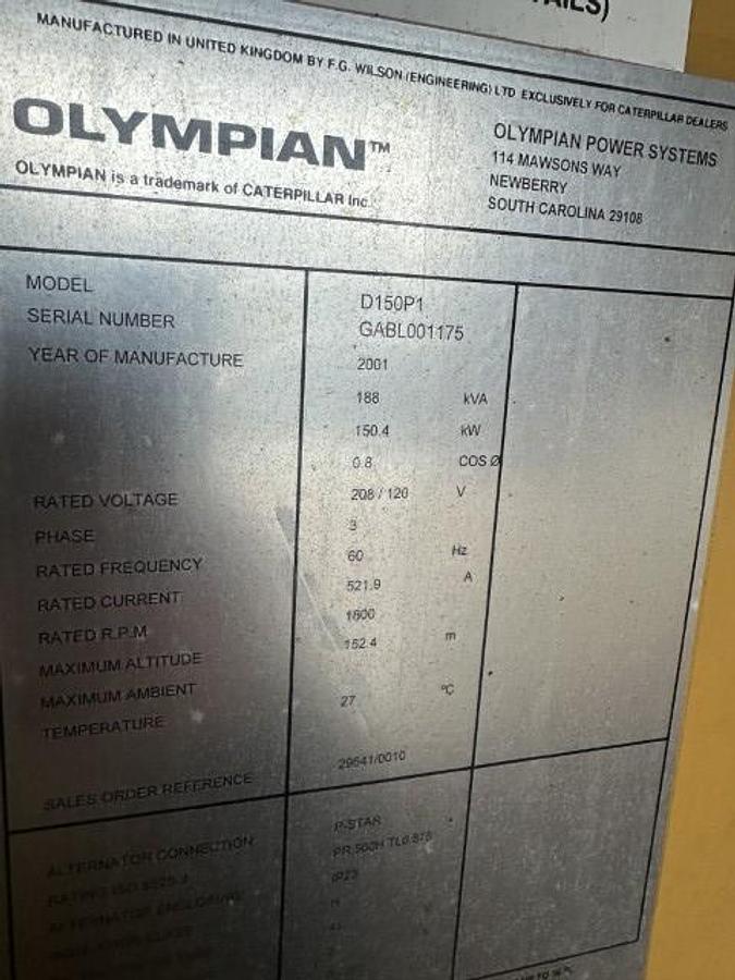 Used 2001 Olympian D150P1 Diesel Generator