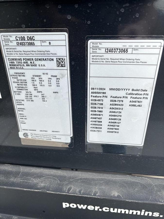 Used 2024 CUMMINS C100D6C - QSB5