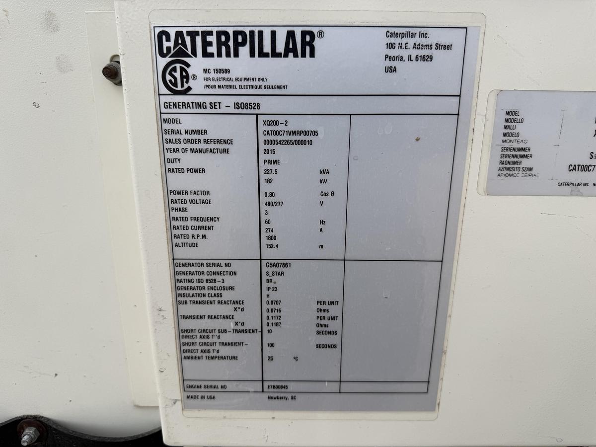 Used 2015 Caterpillar XQ200 Diesel Generator