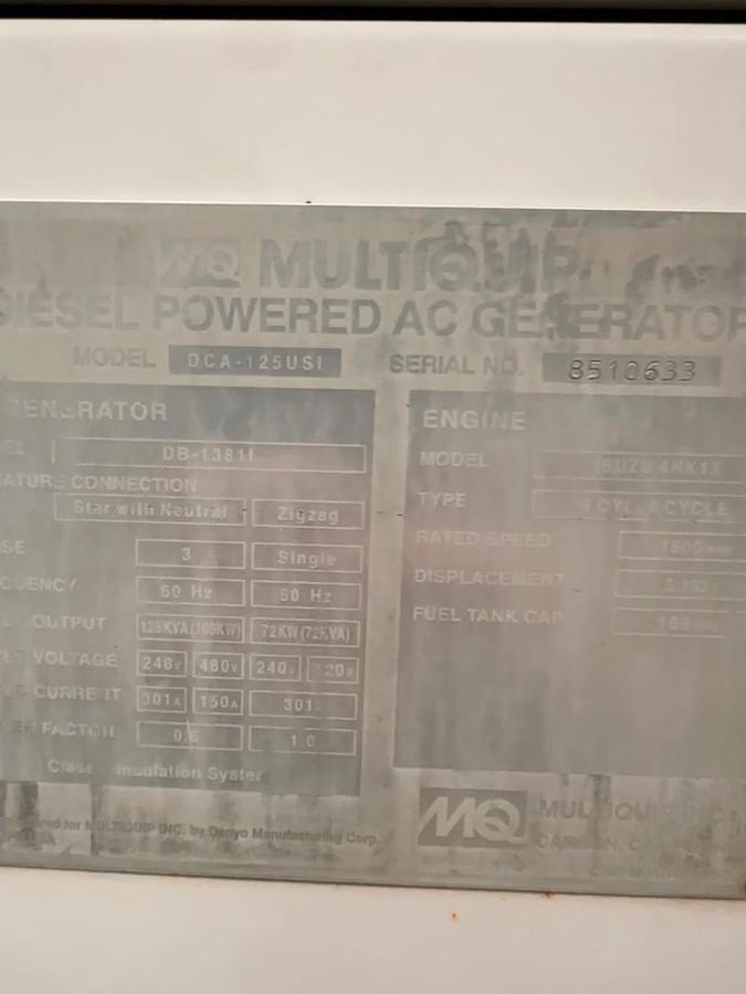 Used 2008 Multiquip DCA125 Diesel Generator 