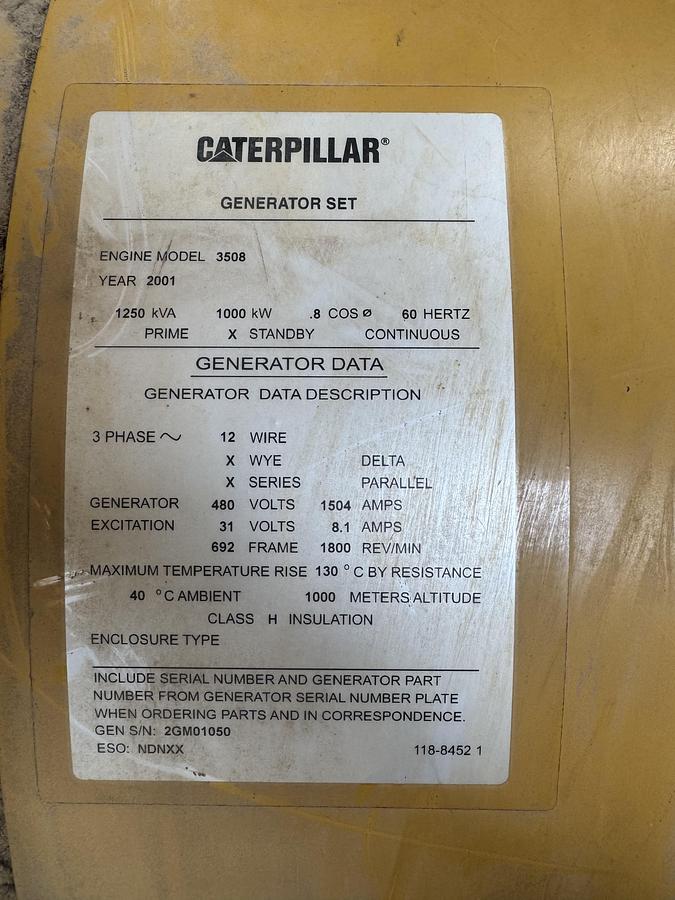 Used 2001 Caterpillar 3508B Diesel Generator