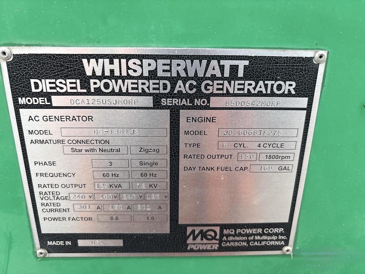 Used 2016 MultiQuip DCA125USJ-MQRP Diesel Generator