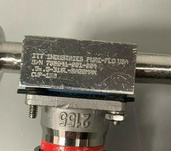 Used ITT Pure-Flo .5x.5-316L-RA20MAX-CWP150 3-way Diaphragm Valve w/ 1/2" Sanitary
